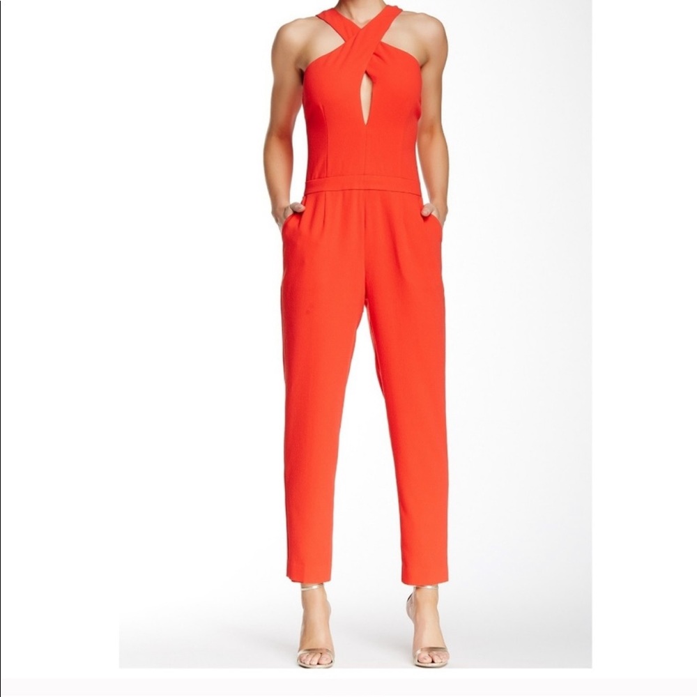 Trina Turk cherry jean jumpsuit